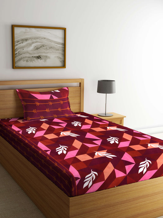 Arrabi Multi Graphic TC Cotton Blend Single Size Bedsheet with 1 Pillow Cover (215 X 150 cm)