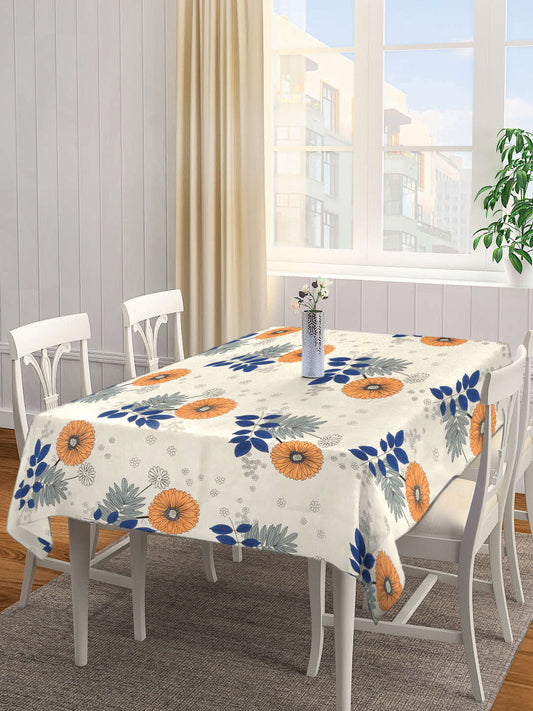 Arrabi Cream Floral Cotton Blend 8 SEATER Table Cover (215 x 150 cm)