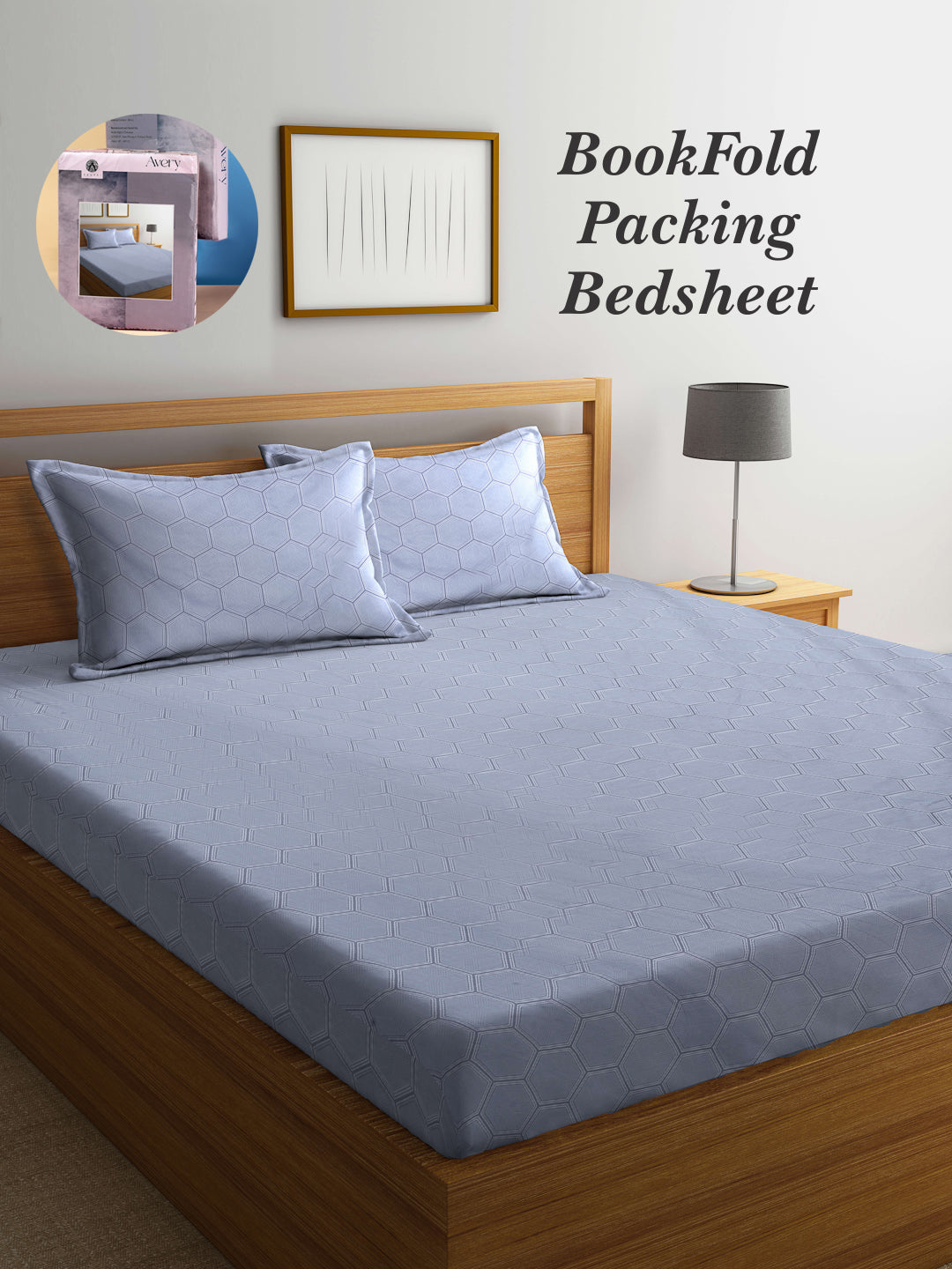 Arrabi Grey Geometric TC Cotton Blend King Size Bookfold Bedsheet with 2 Pillow Covers (250 X 215 cm)