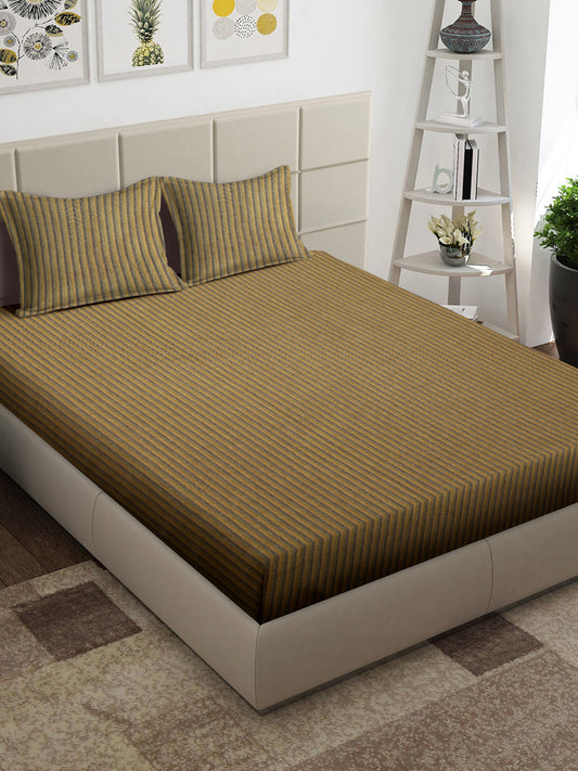 Arrabi Multi Stripes 100% Handwoven Cotton King Size Bedsheet with 2 Pillow Covers (260 x 230 cm)