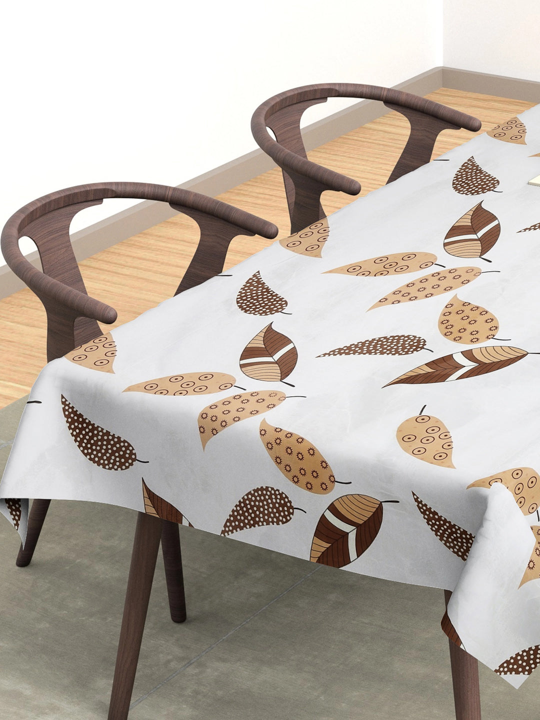 Arrabi Cream Leaf Cotton Blend 8 SEATER Table Cover (215 x 150 cm)