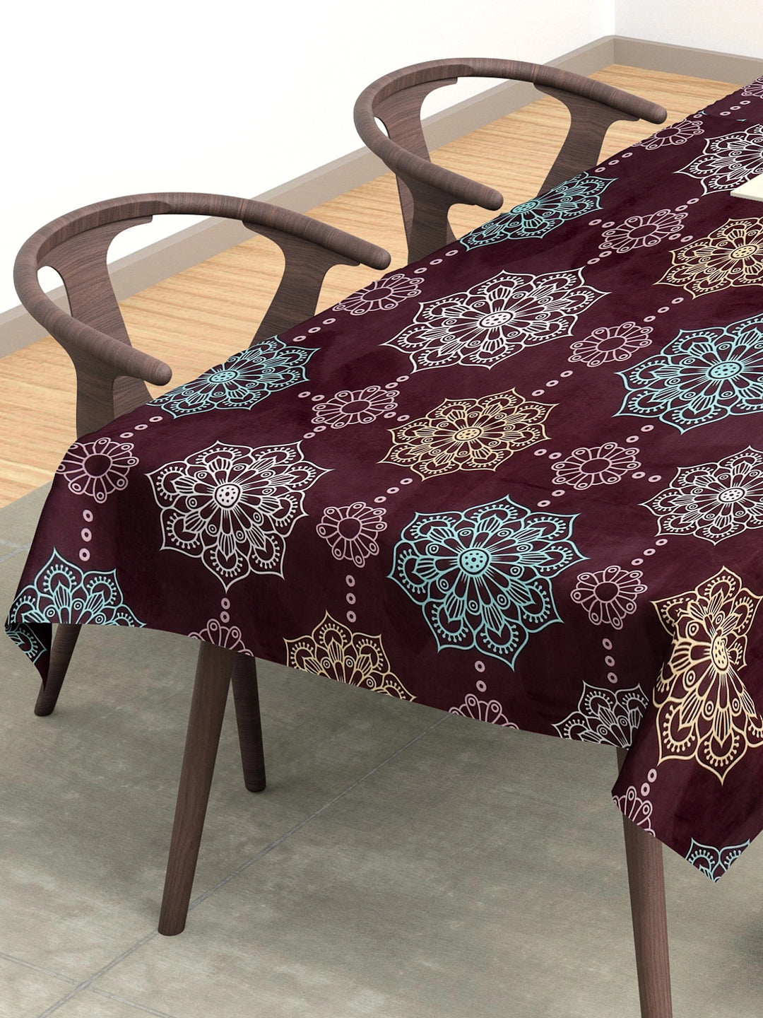 Arrabi Violet Floral Cotton Blend 8 SEATER Table Cover (215 x 150 cm)