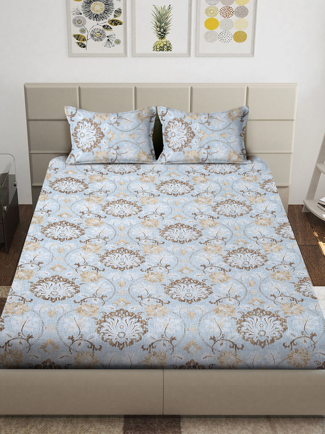 Arrabi Multi Floral TC Cotton Blend King Size Bedsheet with 2 Pillow Covers (250 x 215 cm)