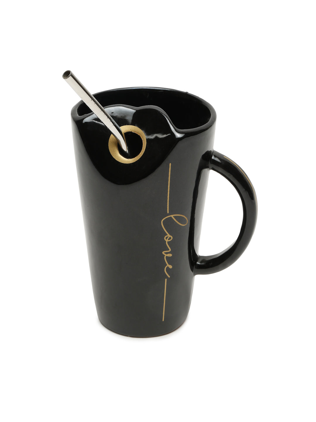 Printed Ceramic Glossy Mug With Steel Straw