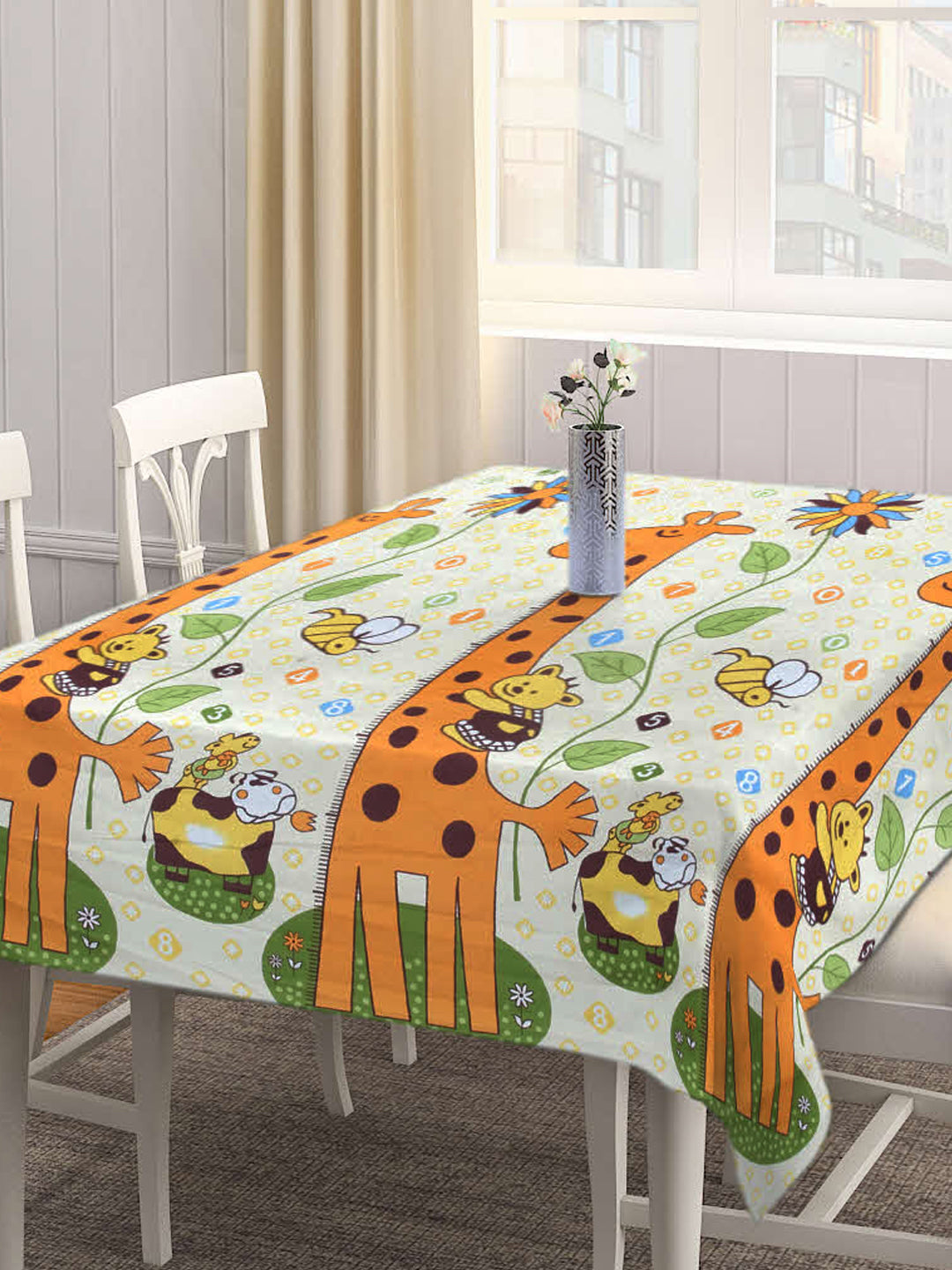 Arrabi Multi Cartoon Cotton Blend 8 SEATER Table Cover (215 X 150 cm)