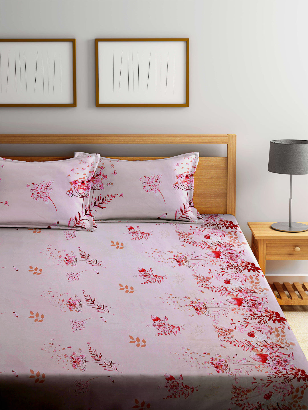 Arrabi Multi Floral TC Cotton Blend Super King Size Bookfold Bedsheet with 2 Pillow Covers (270 X 260 cm)