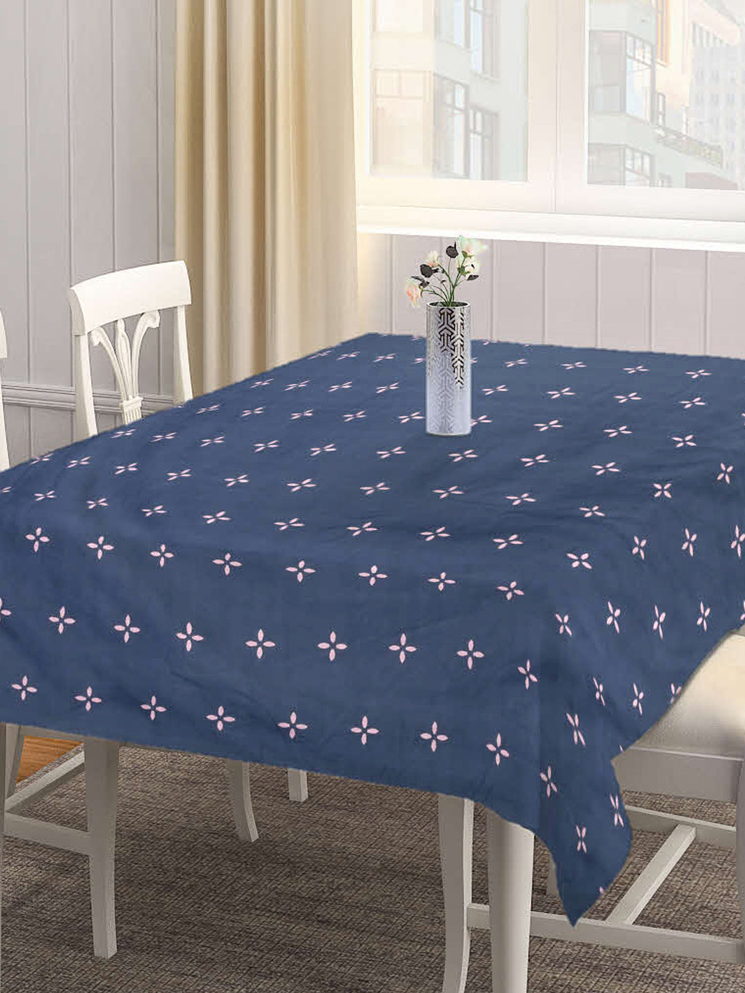 Arrabi Grey Floral Cotton Blend 8 SEATER Table Cover (215 X 150 cm)