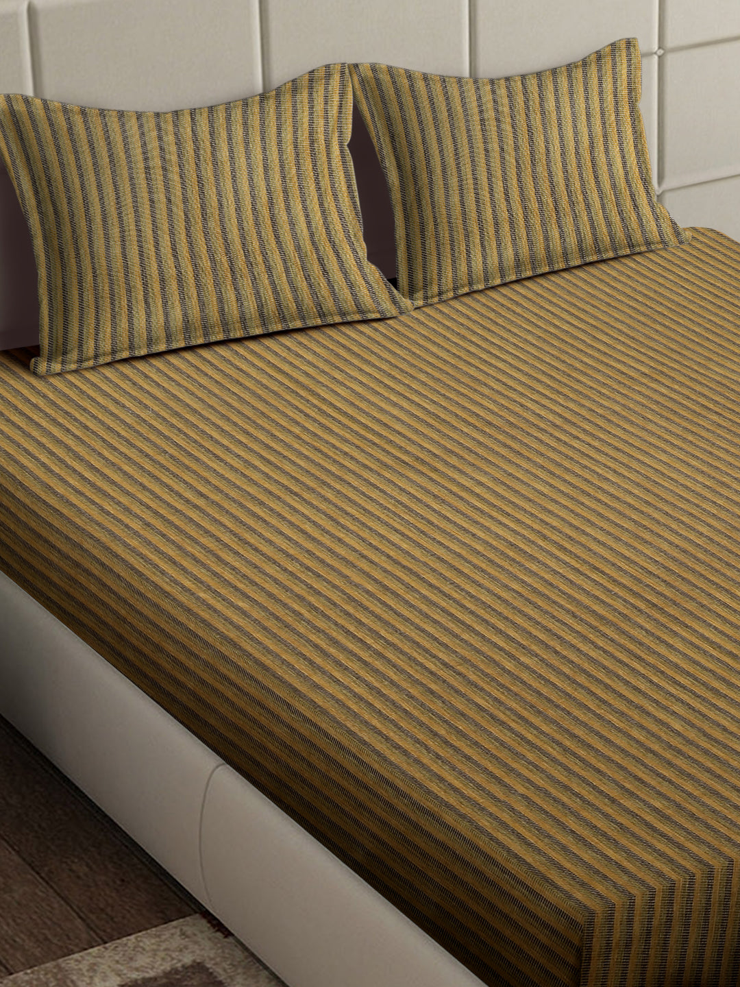 Arrabi Multi Stripes 100% Handwoven Cotton King Size Bedsheet with 2 Pillow Covers (260 x 230 cm)