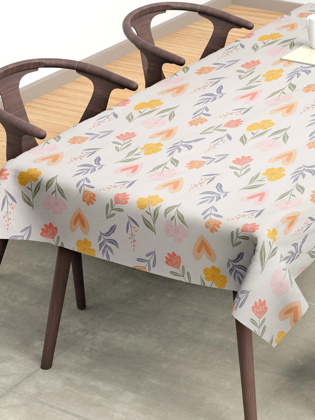 Arrabi Cream Floral Cotton Blend 8 SEATER Table Cover (215 x 150 cm)
