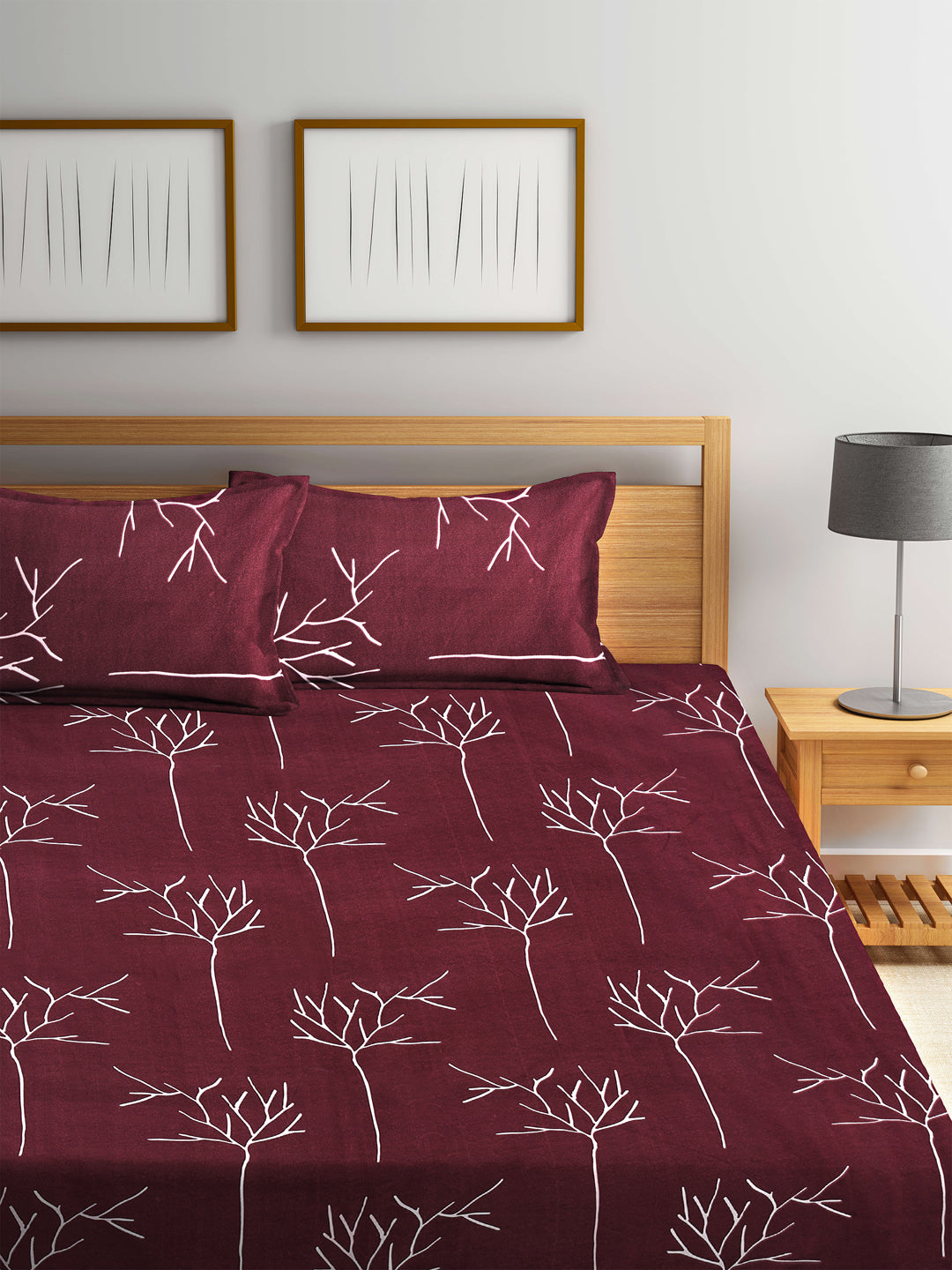 Arrabi Brown Graphic TC Cotton Blend King Size Bookfold Bedsheet with 2 Pillow Covers (250 X 220 cm)