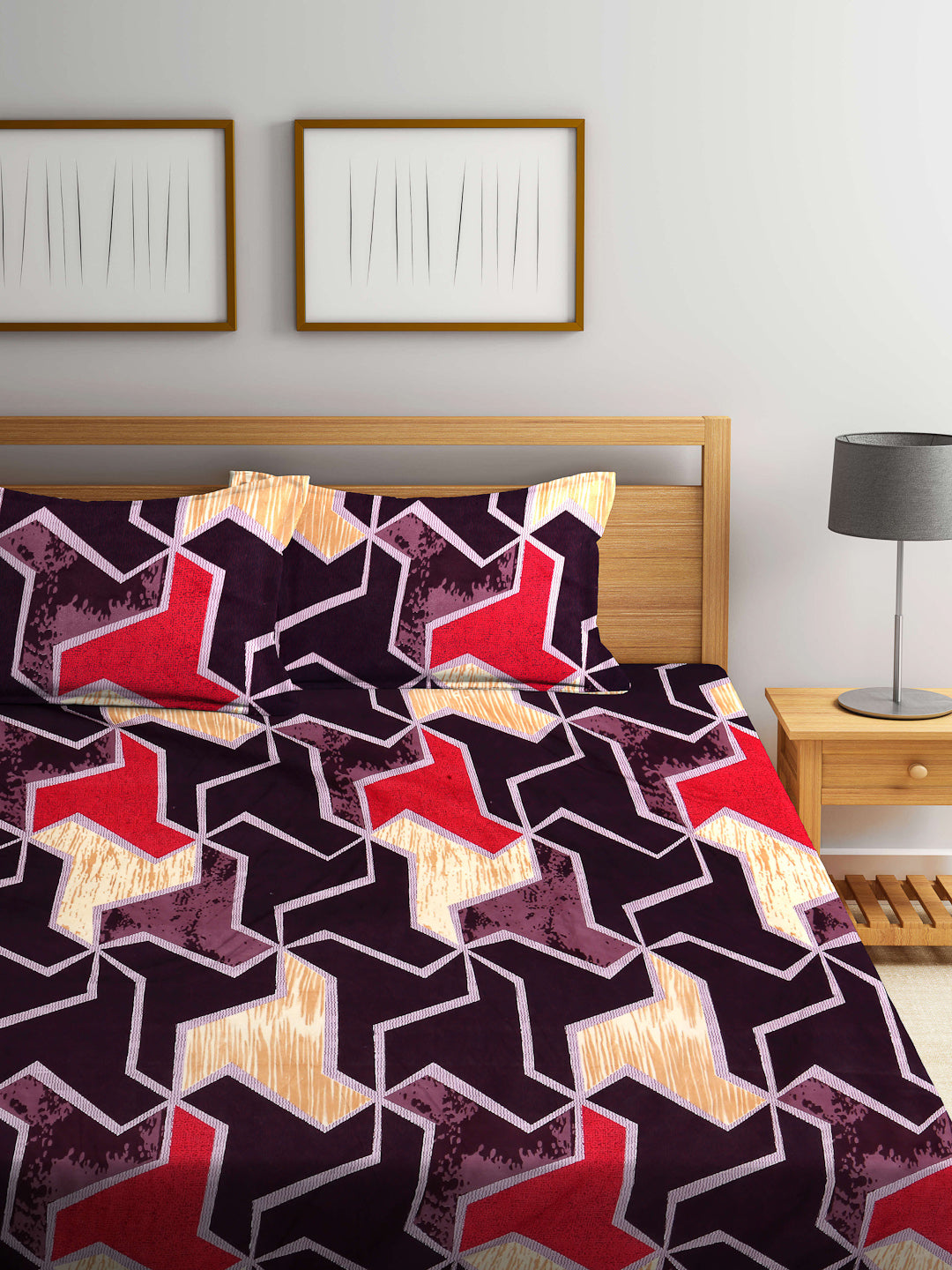 Arrabi Brown Abstract TC Cotton Blend King Size Bookfold Bedsheet with 2 Pillow Covers (250 X 220 cm)