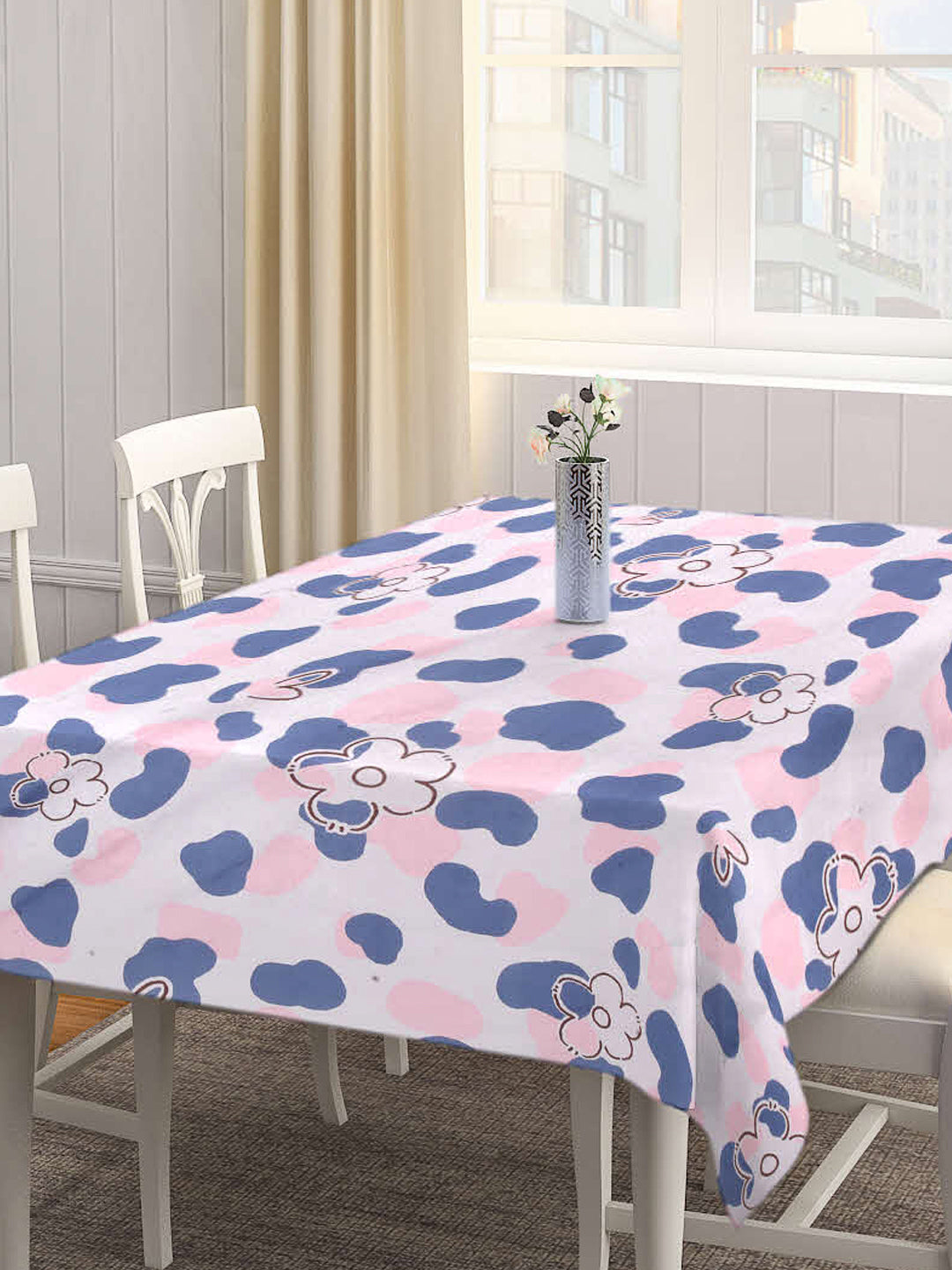 Arrabi Pink Floral Cotton Blend 8 SEATER Table Cover (215 X 150 cm)