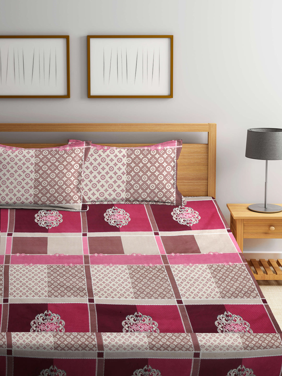 Arrabi Multi Indian TC Cotton Blend King Size Bookfold Bedsheet with 2 Pillow Covers (250 X 220 cm)
