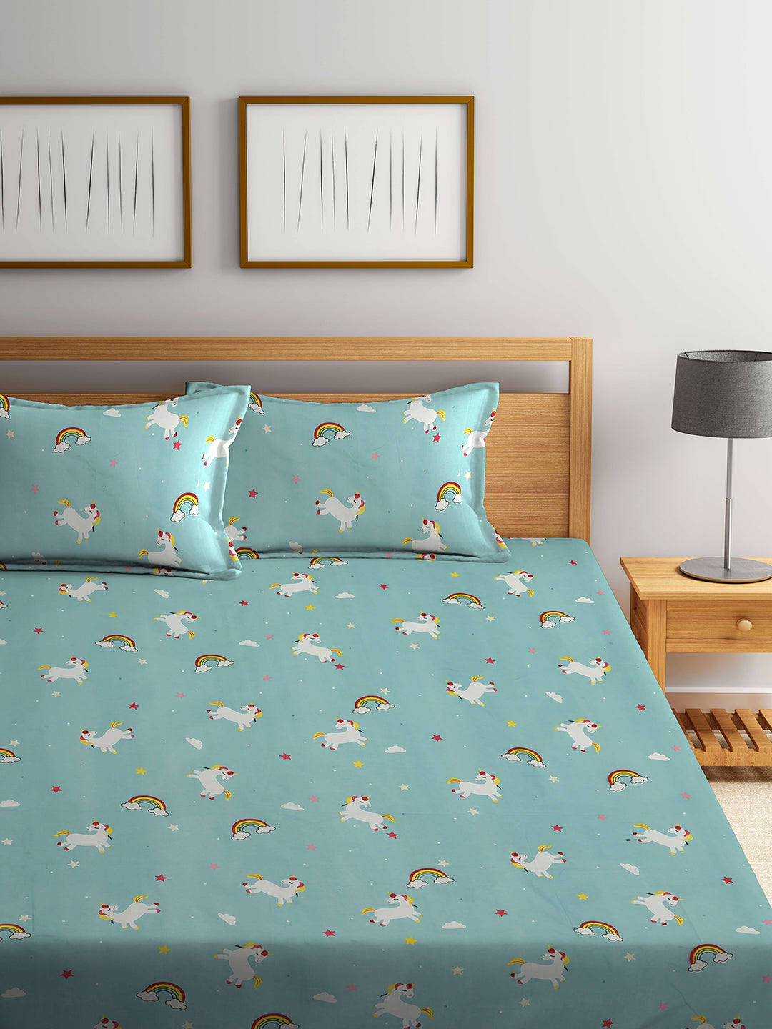 Arrabi Multi Kid's Cartoon TC Cotton Blend King Size Bedsheet with 2 Pillow Covers (250 x 215 cm)