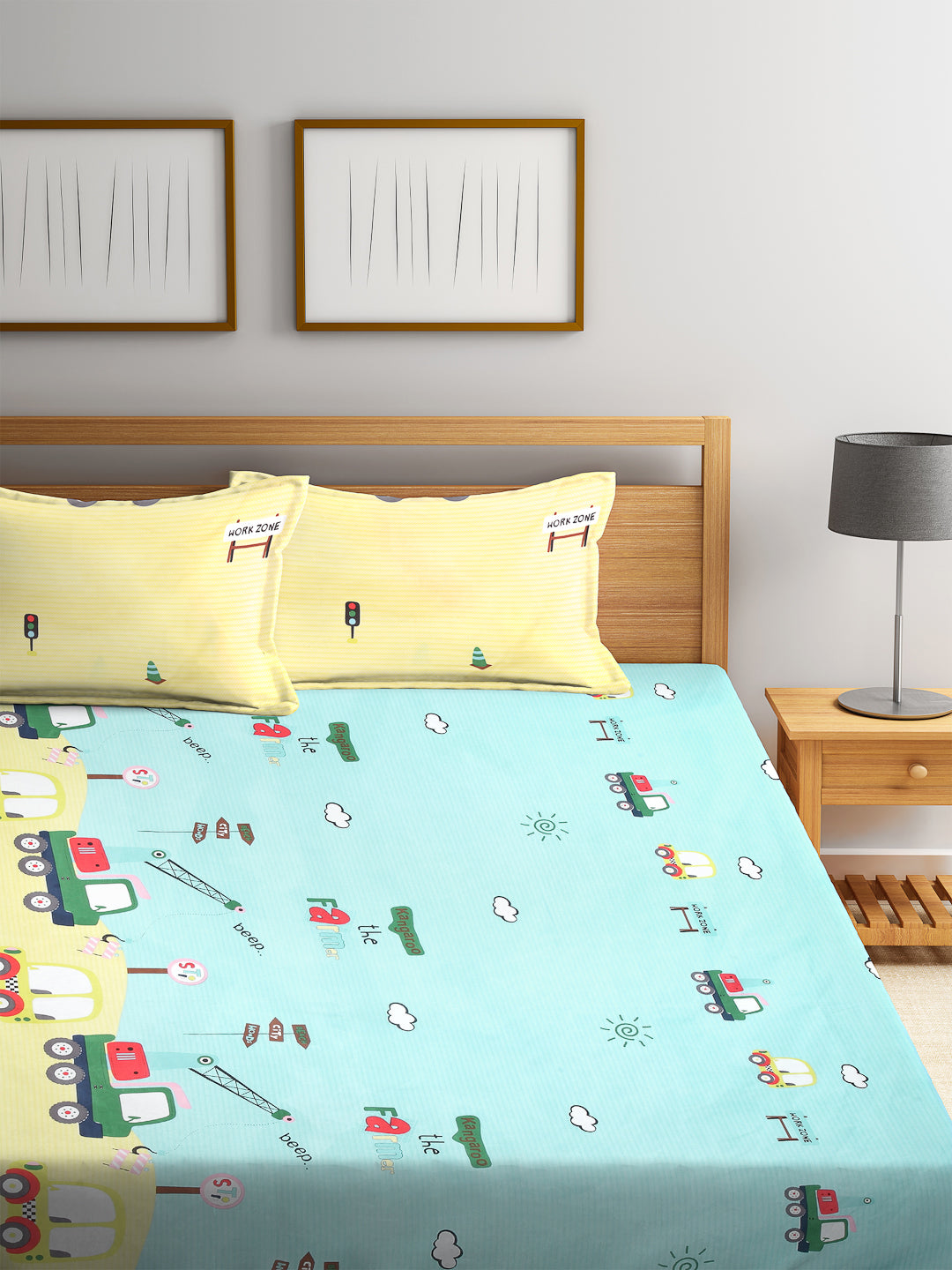 Arrabi Multi Cartoon TC Cotton Blend King Size Bookfold Bedsheet with 2 Pillow Covers (250 X 220 cm)