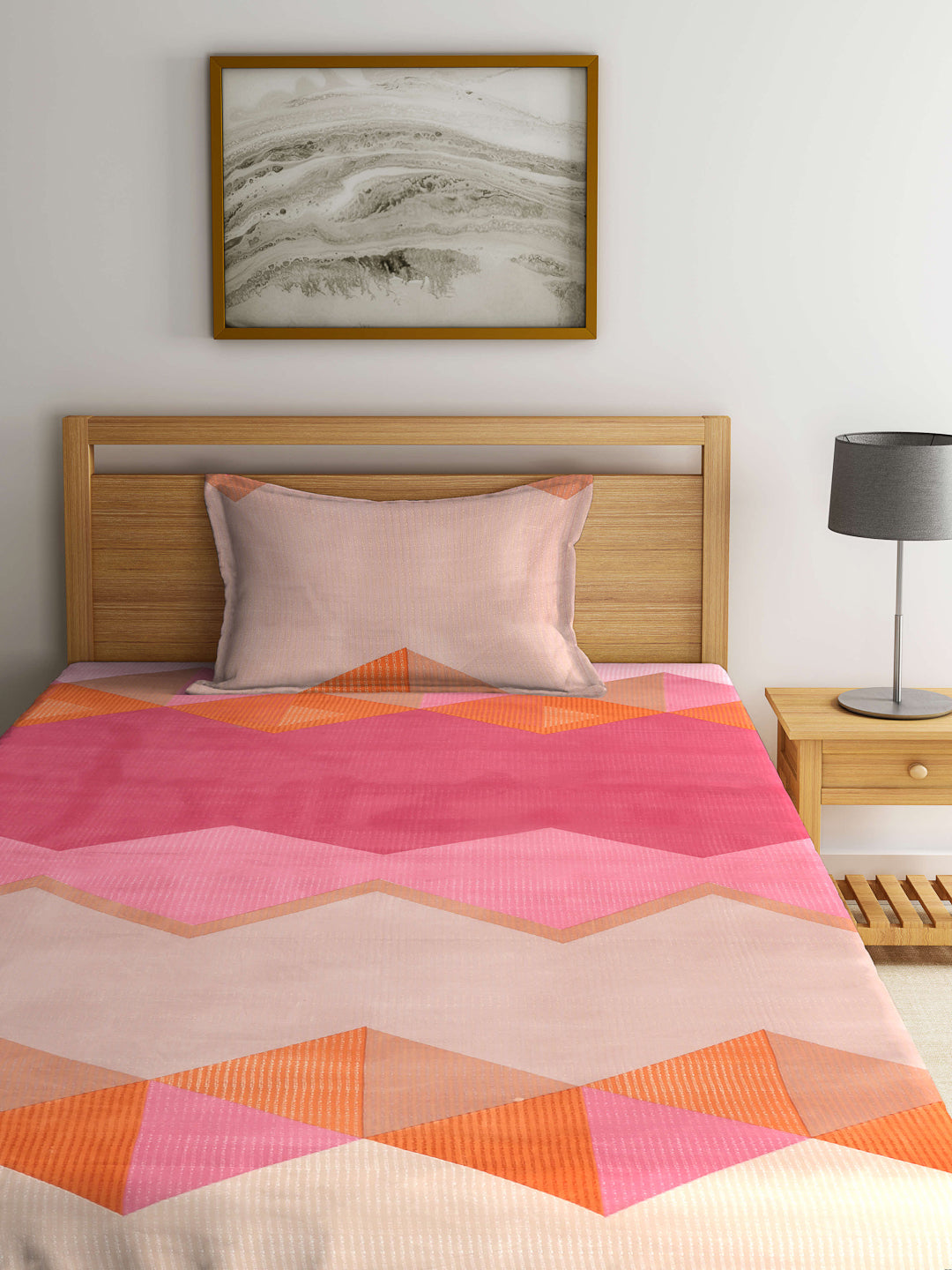 Arrabi Multi Graphic TC Cotton Blend Single Size Bedsheet with 1 Pillow Cover (215 x 150 cm)