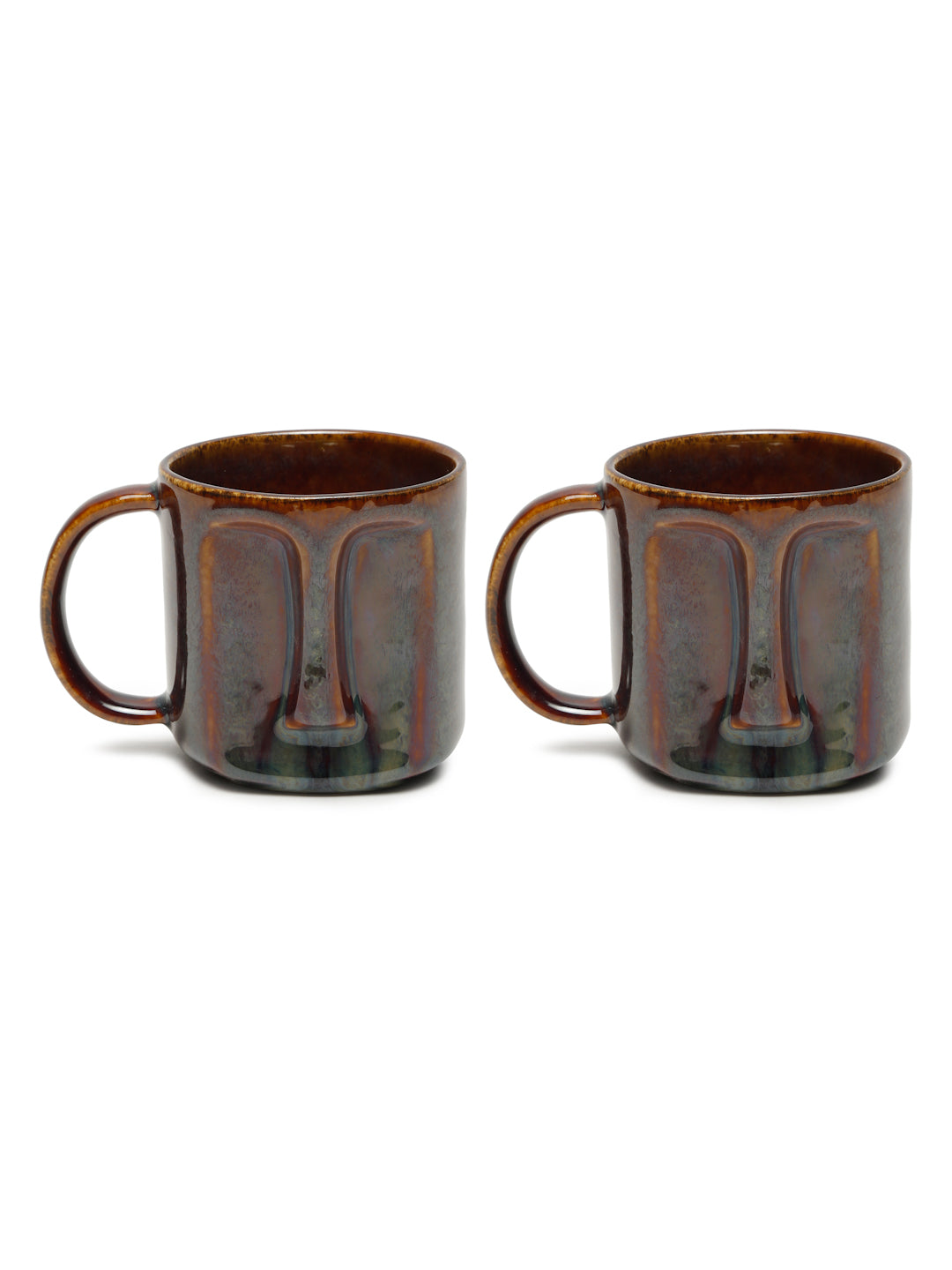 Solid Set of 2 Stoneware Glazed Face Mugs