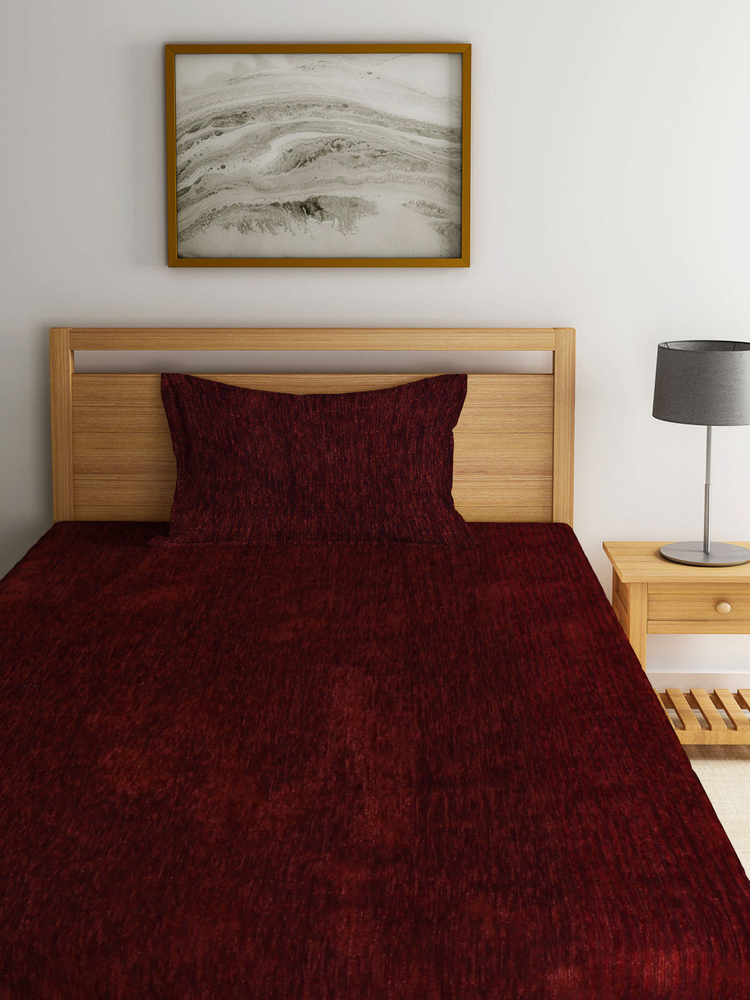 Arrabi Brown Solid Cotton Blend Chenille Single Size Bedsheet with 1 Pillow Cover (225 x 150 cm)