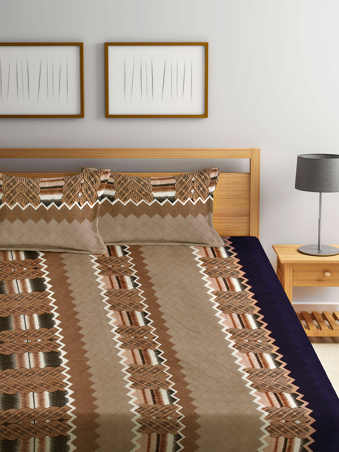 Arrabi Multi Indian TC Cotton Blend King Size Bookfold Bedsheet with 2 Pillow Covers (250 X 220 cm)