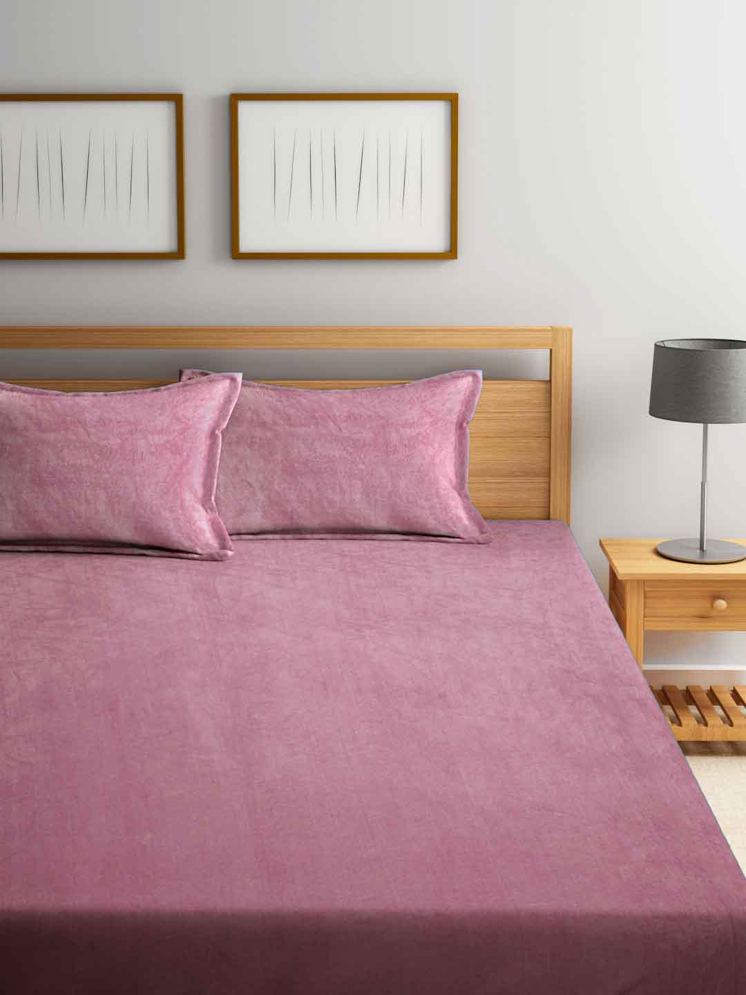 Arrabi Pink Solid Fleece King Size Warm Woolen Bedsheet with 2 Pillow Covers