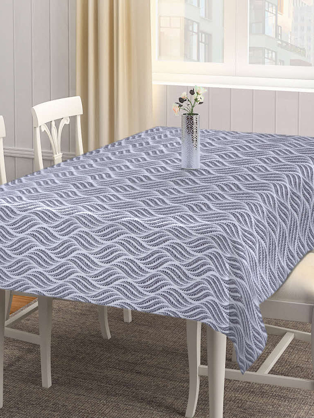 Arrabi Grey Graphic Cotton Blend 6 SEATER Table Cover (180 X 130 cm)