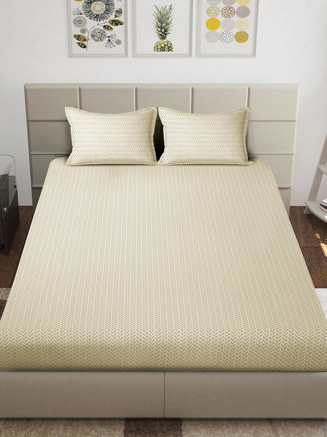Arrabi Brown Geometric TC Cotton Blend King Size Bedsheet with 2 Pillow Covers (250 x 215 cm)