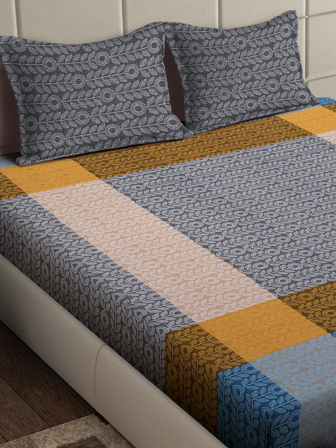 Arrabi Multi Floral Handwoven Cotton Super King Size Bedsheet with 2 Pillow Covers (270 x 270 cm)