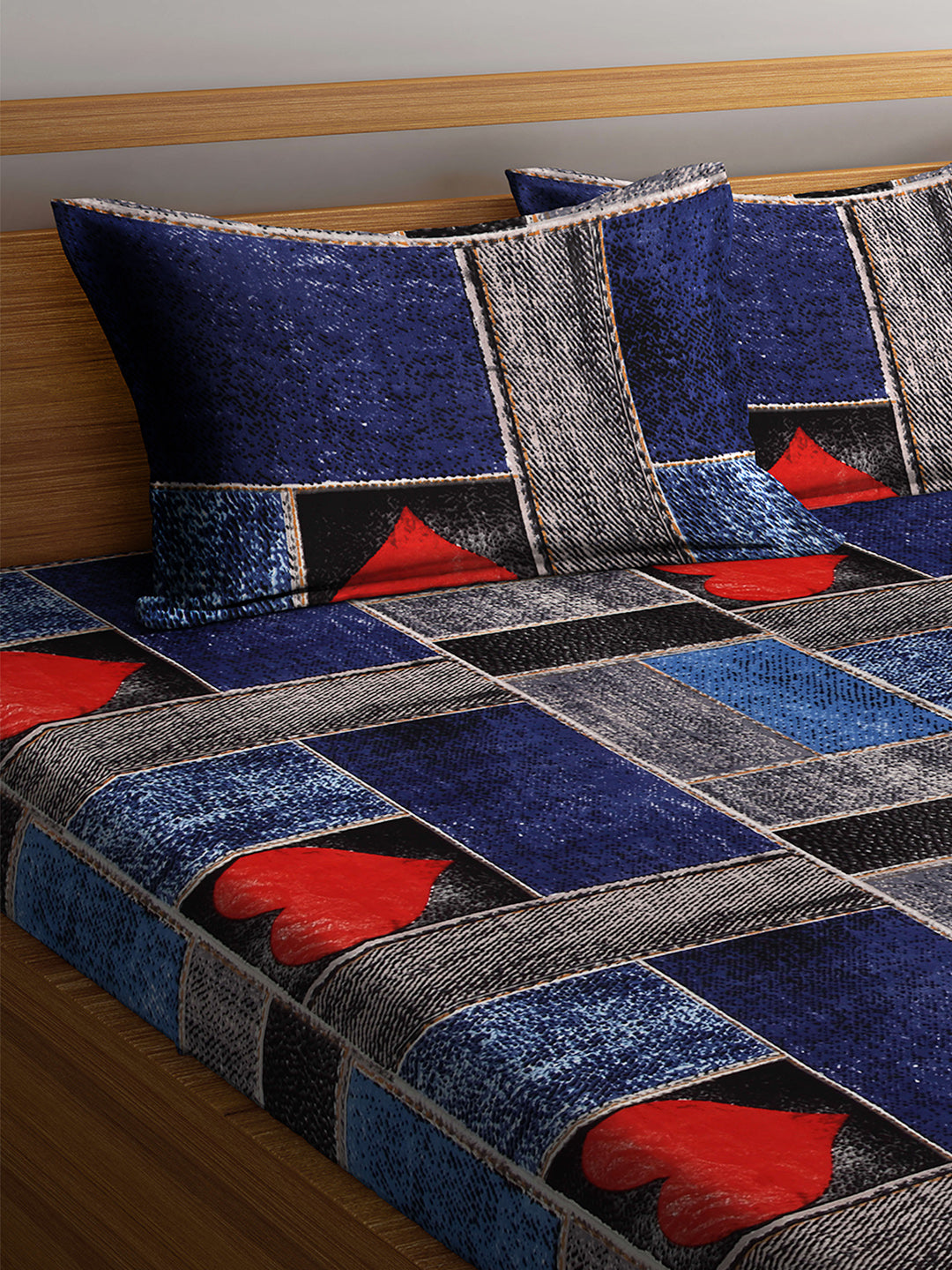 Arrabi Multi Geometric TC Cotton Blend King Size Bookfold Bedsheet with 2 Pillow Covers (250 X 220 cm)