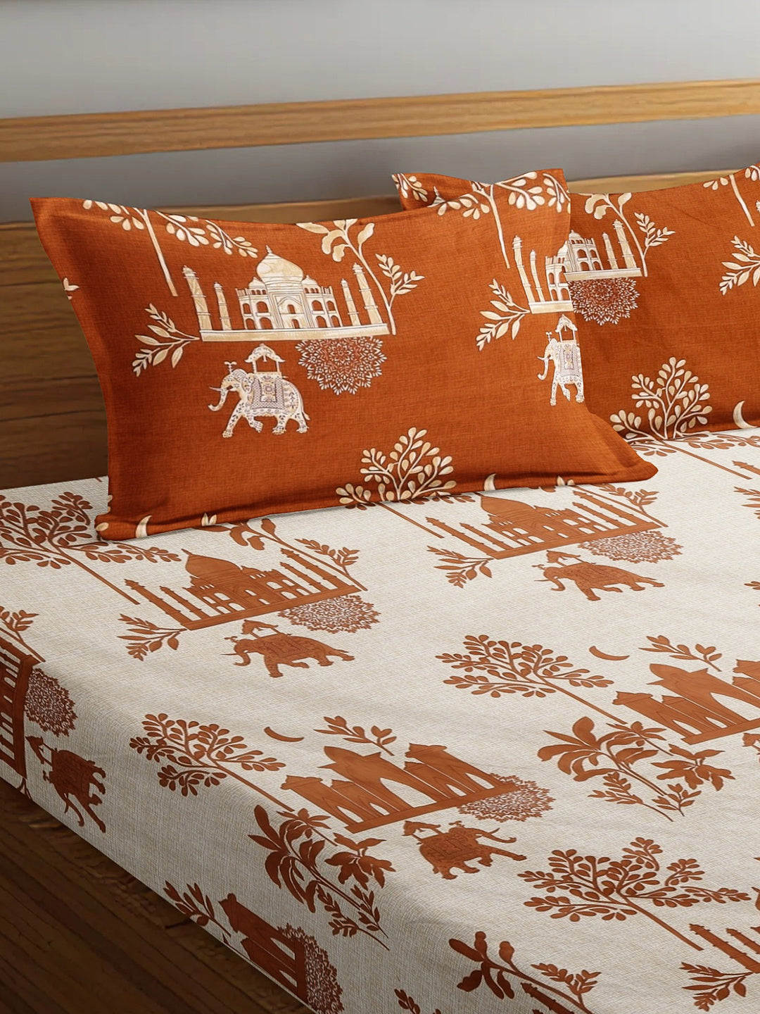 Arrabi Multi Indian TC Cotton Blend Super King Size Bedsheet with 2 Pillow Covers (270 x 260 cm)