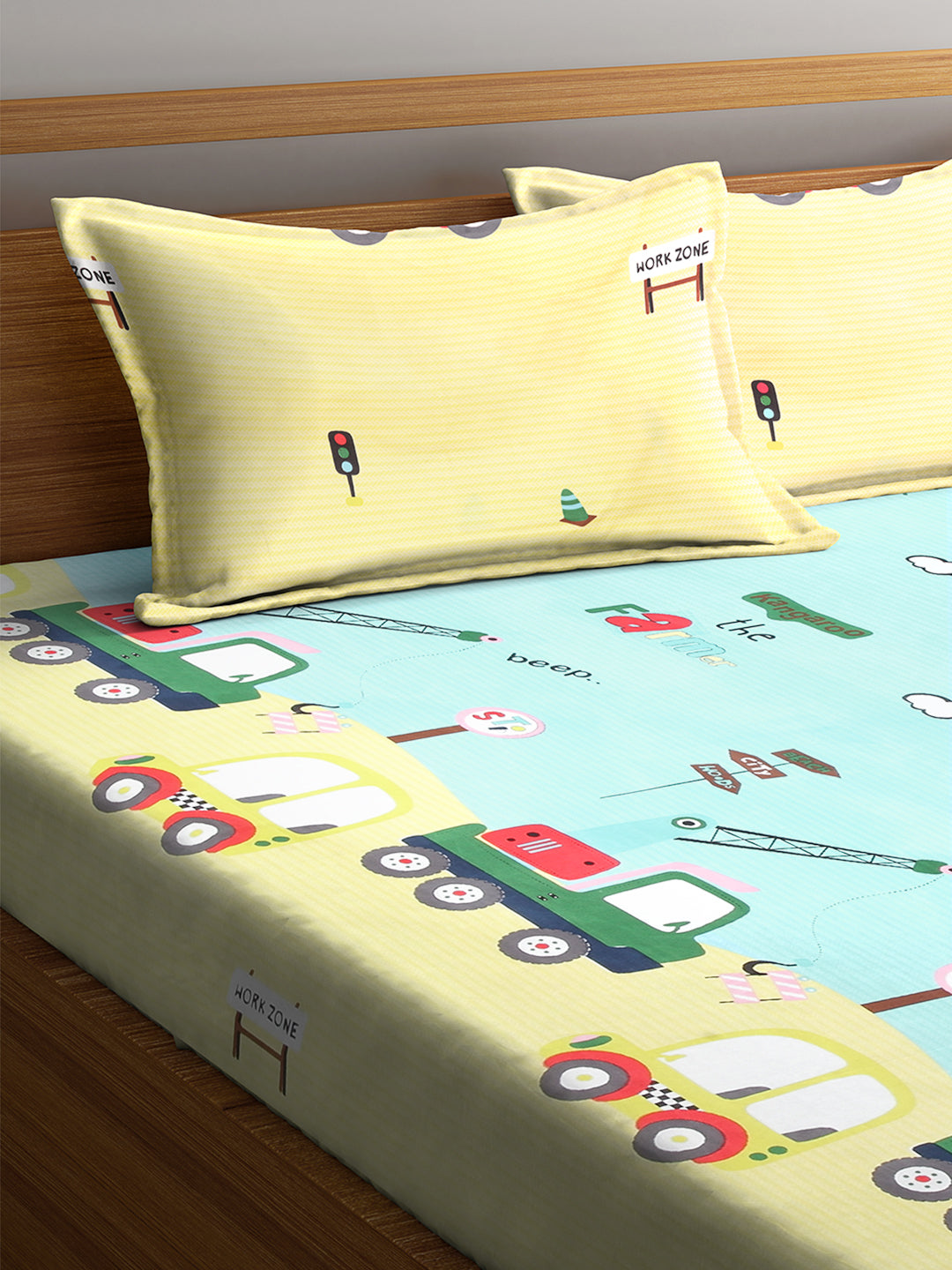Arrabi Multi Cartoon TC Cotton Blend King Size Bookfold Bedsheet with 2 Pillow Covers (250 X 220 cm)