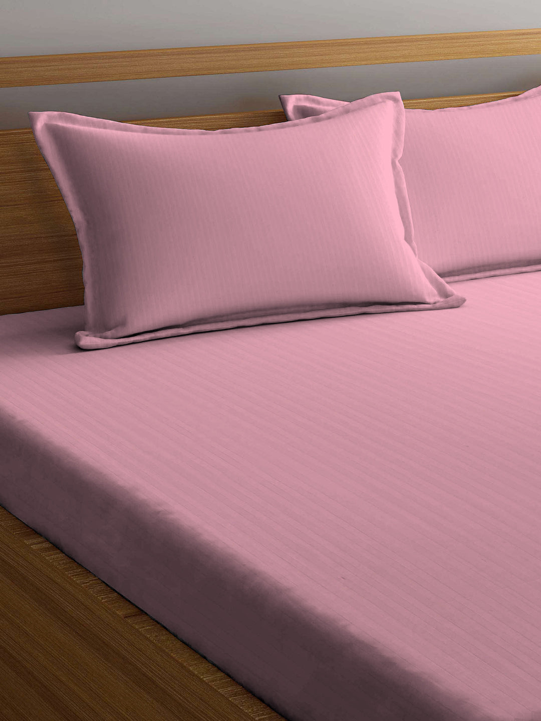 Arrabi Pink Stripes TC Cotton Blend Super King Size Bookfold Bedsheet with 2 Pillow Covers (270 X 260 cm)