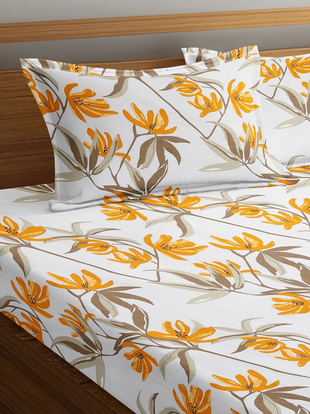 Arrabi Multi Floral TC Cotton Blend King Size Bedsheet with 2 Pillow Covers (250 x 215 cm)