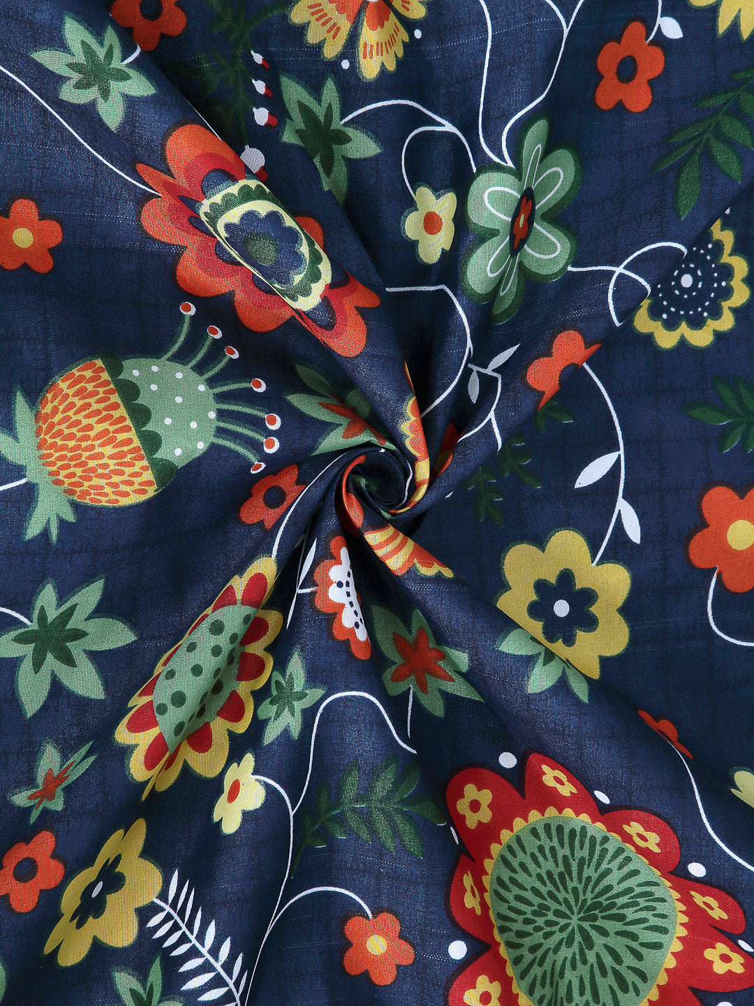 Arrabi Blue Floral Cotton Blend 8 SEATER Table Cover (215 X 150 cm)