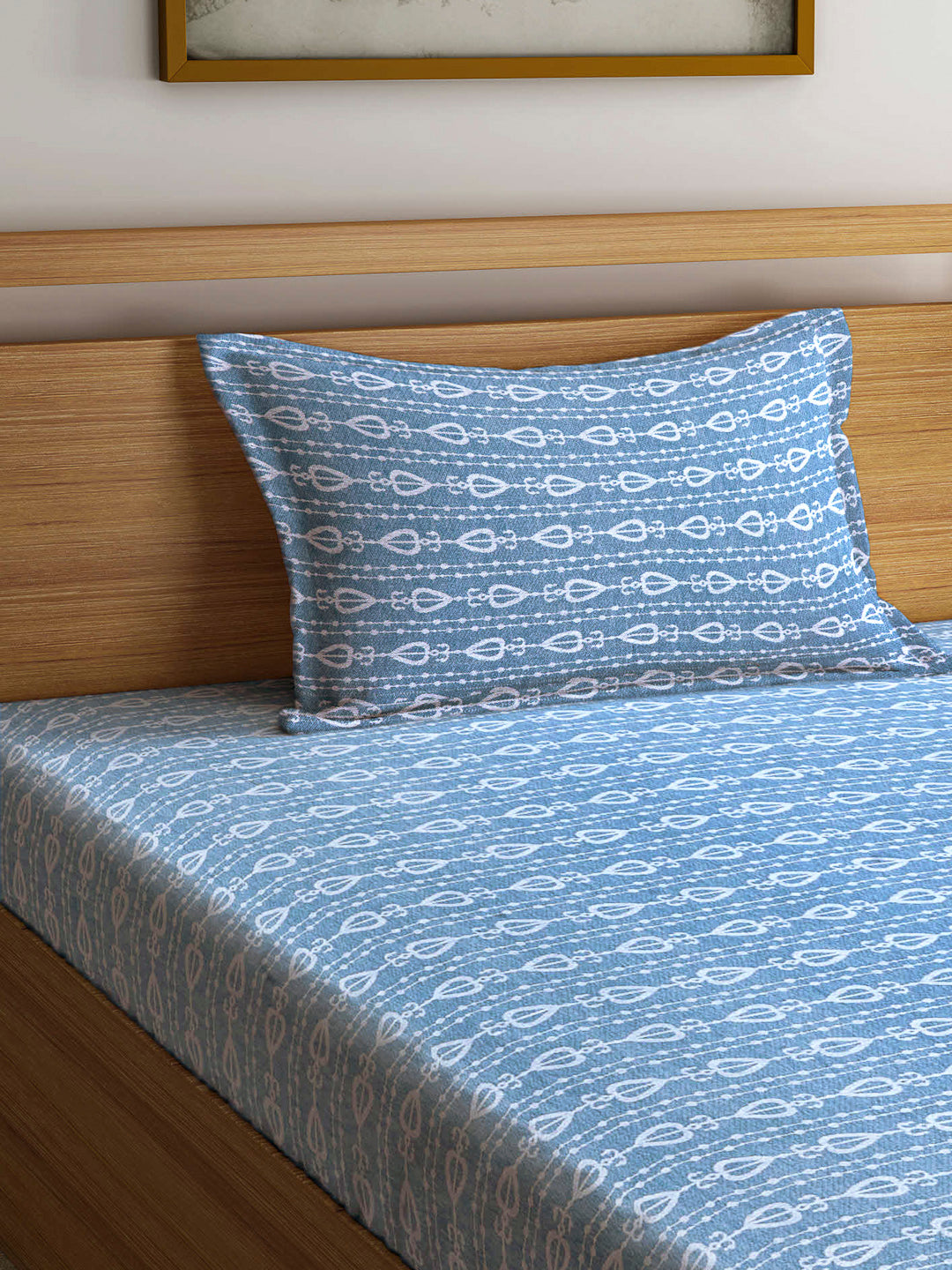 Arrabi Blue Indian Handwoven Cotton Single Size Bedsheet with 1 Pillow Cover (230 x 150 cm)