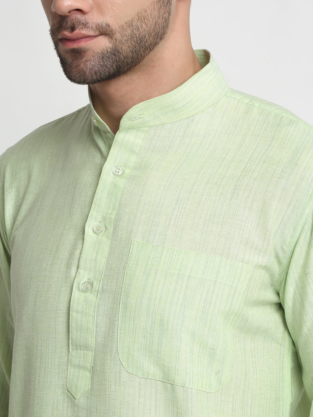Arrabi Men Green Pure Cotton Solid Kurta Pyjama Set with Pockets