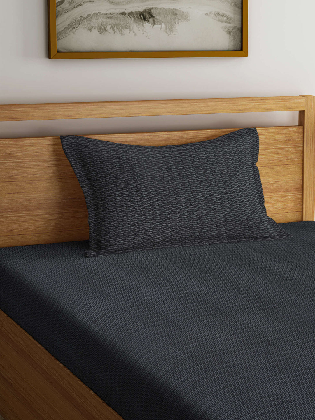 Arrabi Black Striped Handwoven Cotton Single Size Bedsheet with 1 Pillow Cover (215 x 150 cm)
