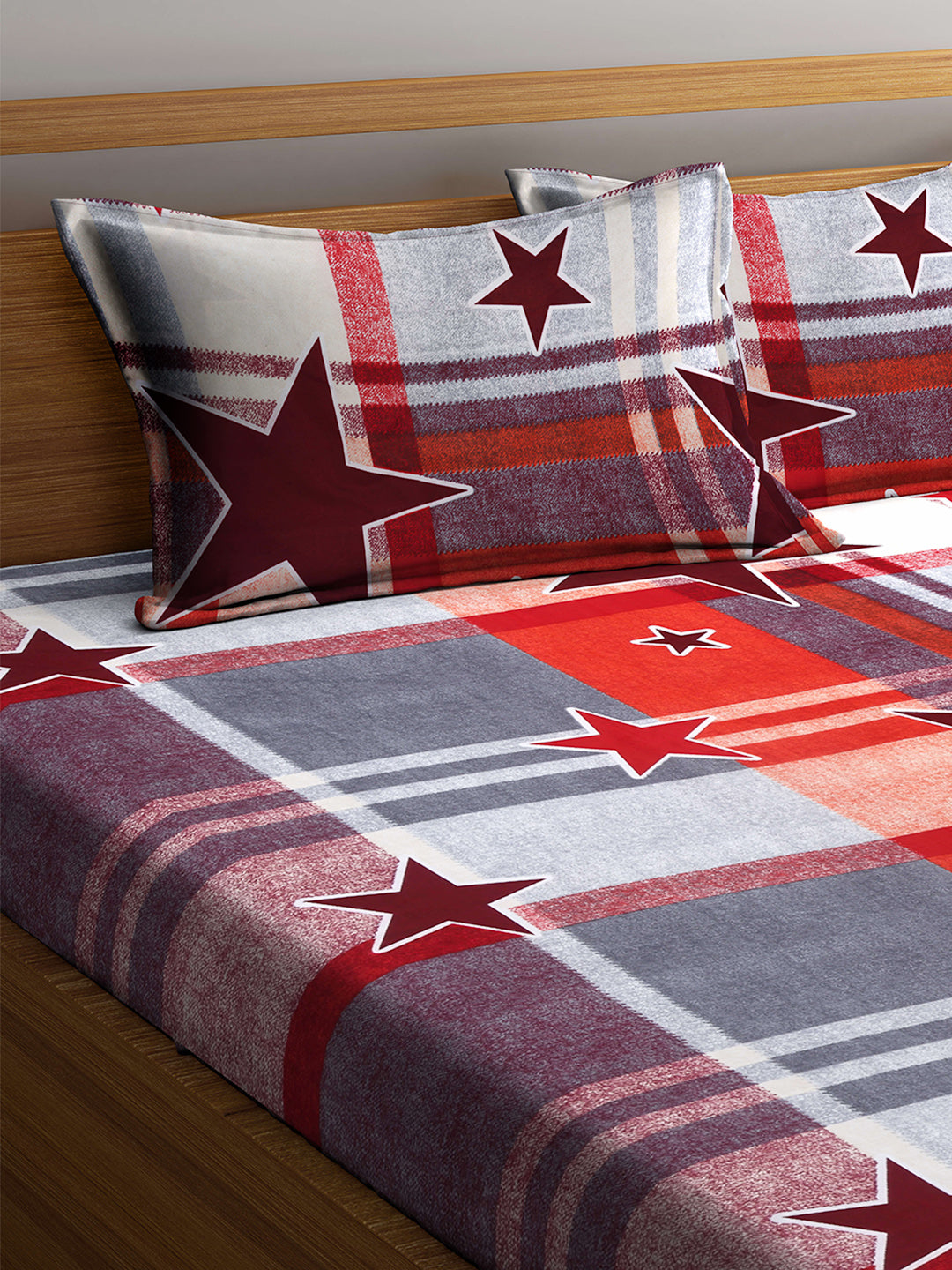 Arrabi Multi Graphic TC Cotton Blend King Size Bookfold Bedsheet with 2 Pillow Covers (250 X 220 cm)