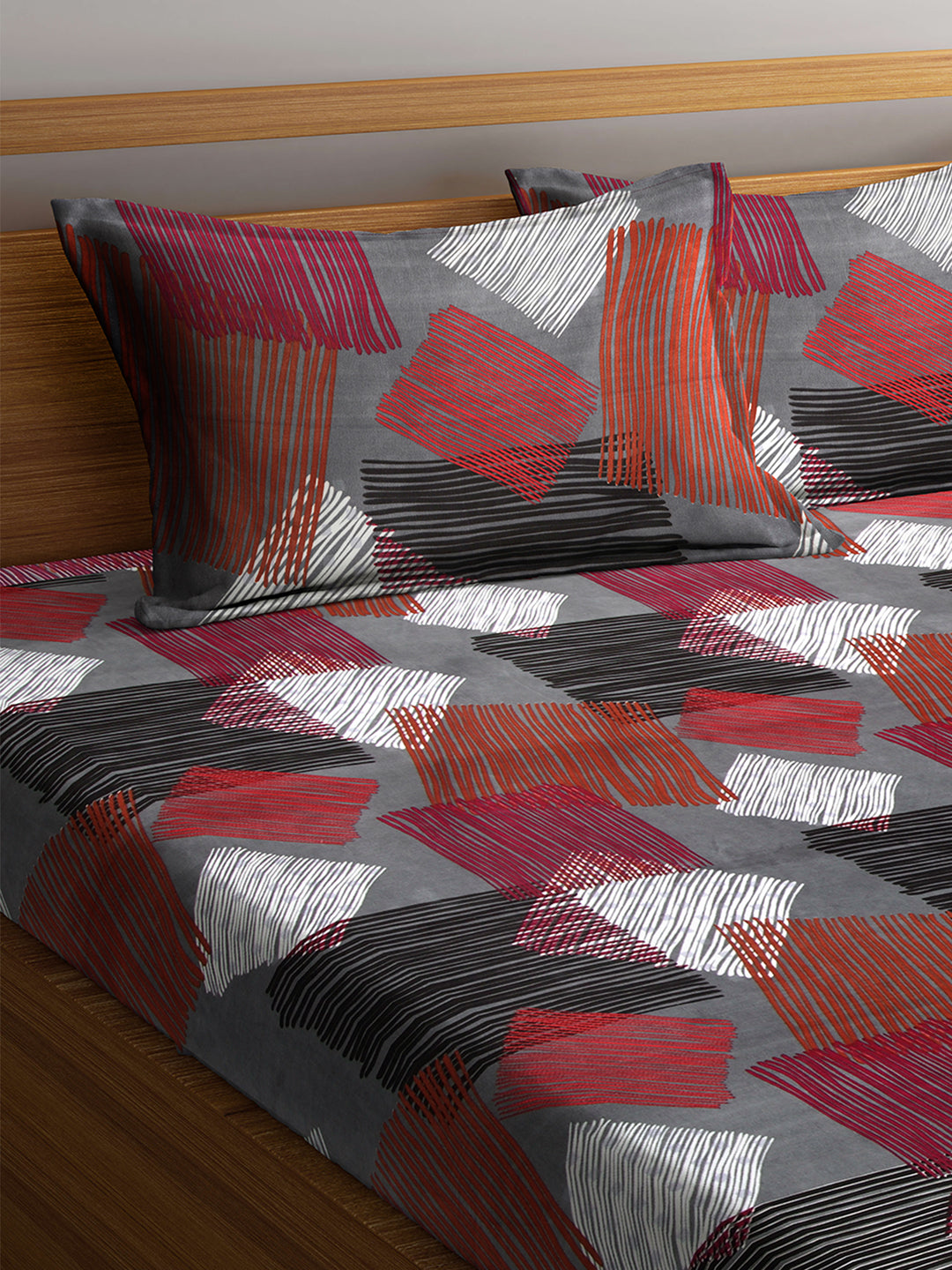 Arrabi Multi Graphic TC Cotton Blend King Size Bookfold Bedsheet with 2 Pillow Covers (250 X 220 cm)