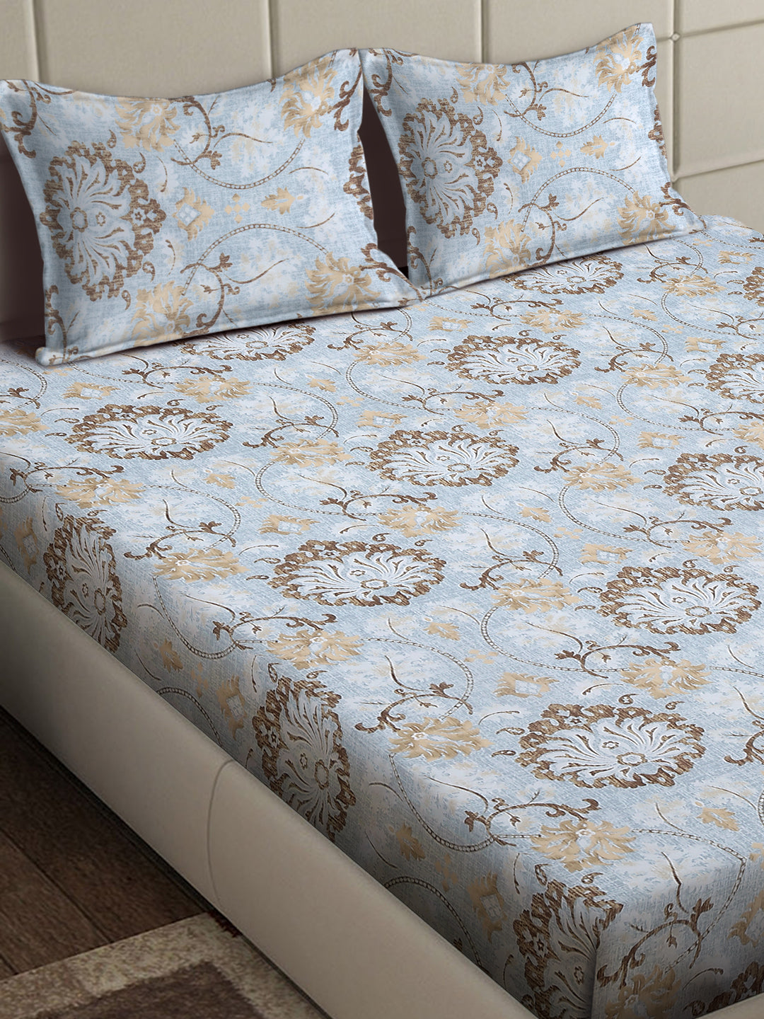 Arrabi Multi Floral TC Cotton Blend King Size Bedsheet with 2 Pillow Covers (250 x 215 cm)