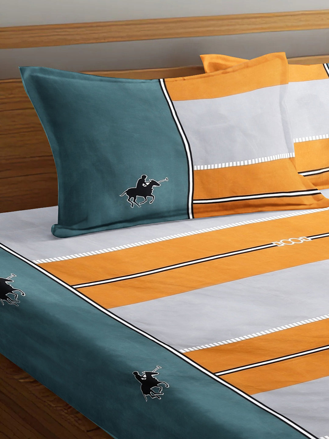 Arrabi Multi Stripes TC Cotton Blend Super King Size Fitted Bedsheet with 2 Pillow Covers (270 X 260 Cm)