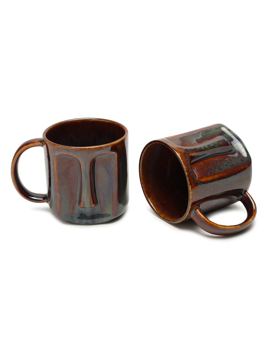 Solid Set of 2 Stoneware Glazed Face Mugs