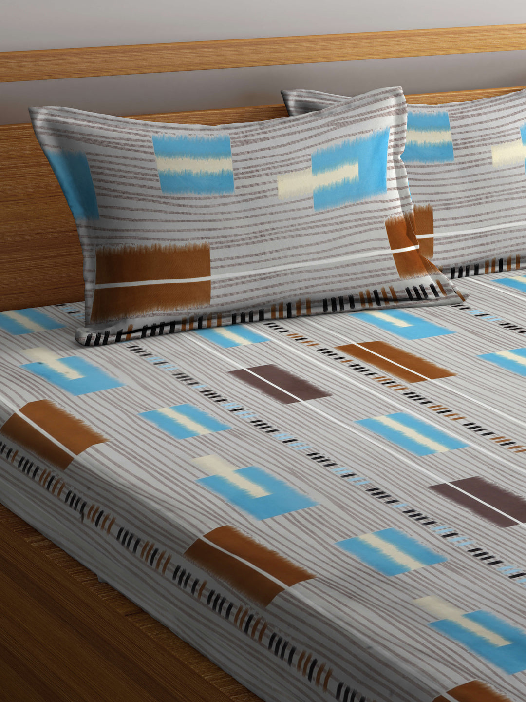 Arrabi Multi Geometric TC Cotton Blend King Size Bedsheet with 2 Pillow Covers (250 X 215 cm)