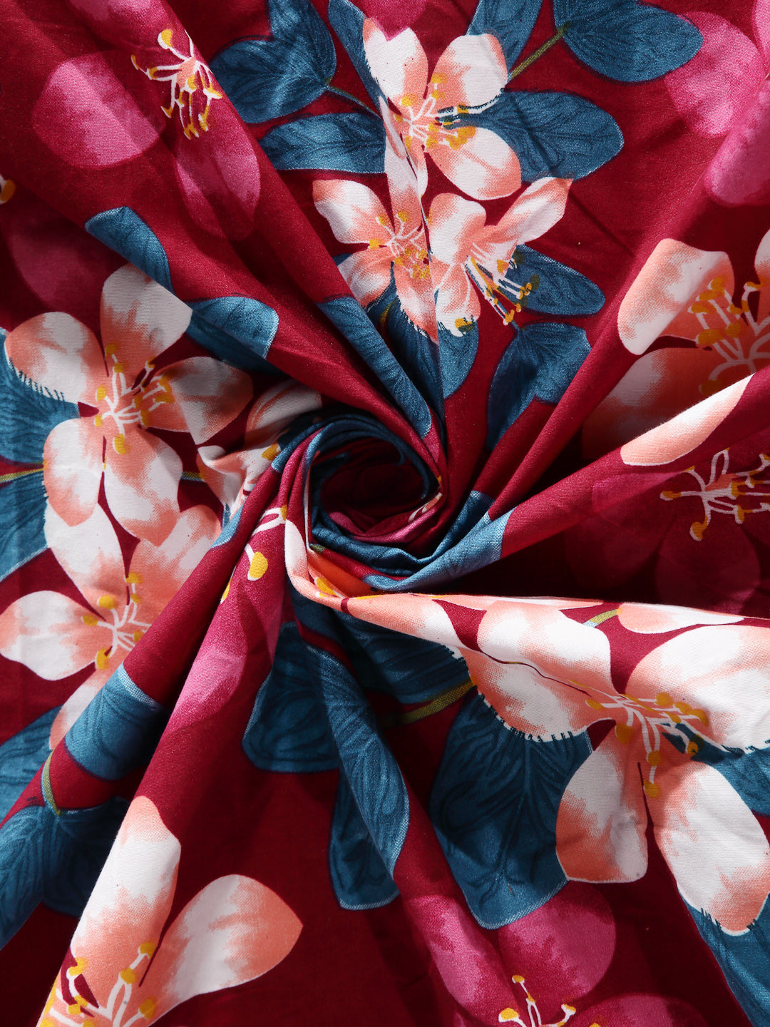 Arrabi Red Floral Cotton Blend 8 SEATER Table Cover (225 X 150 cm)