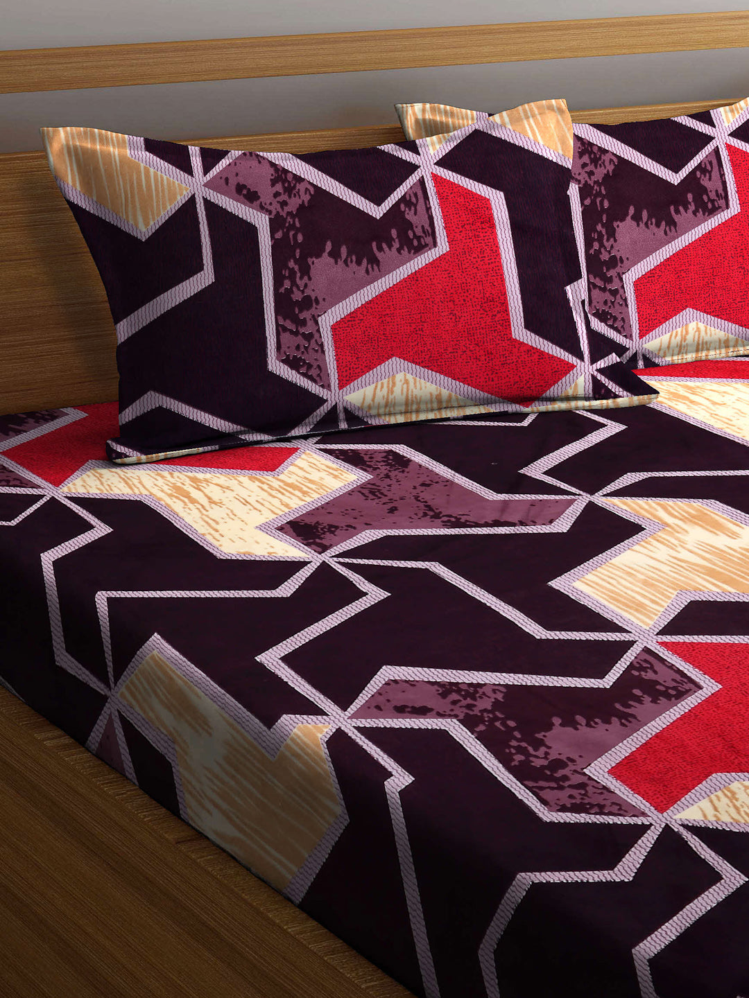 Arrabi Brown Abstract TC Cotton Blend King Size Bookfold Bedsheet with 2 Pillow Covers (250 X 220 cm)