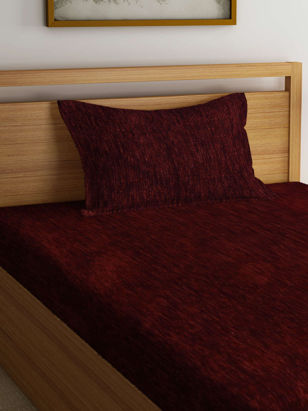 Arrabi Brown Solid Cotton Blend Chenille Single Size Bedsheet with 1 Pillow Cover (225 x 150 cm)