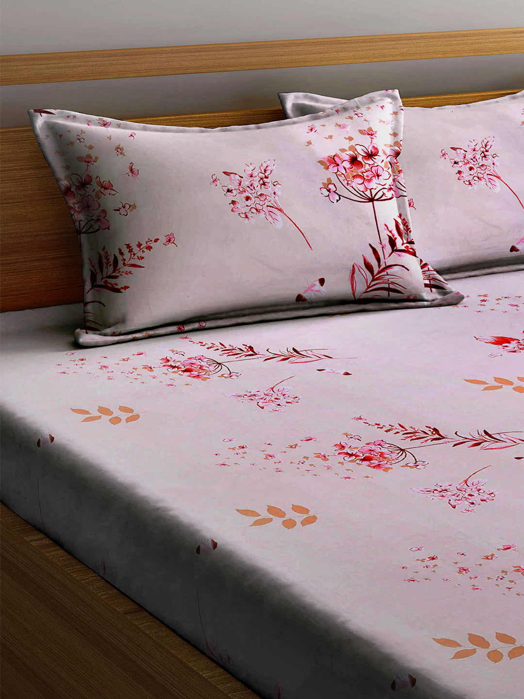 Arrabi Multi Floral TC Cotton Blend Super King Size Bookfold Bedsheet with 2 Pillow Covers (270 X 260 cm)