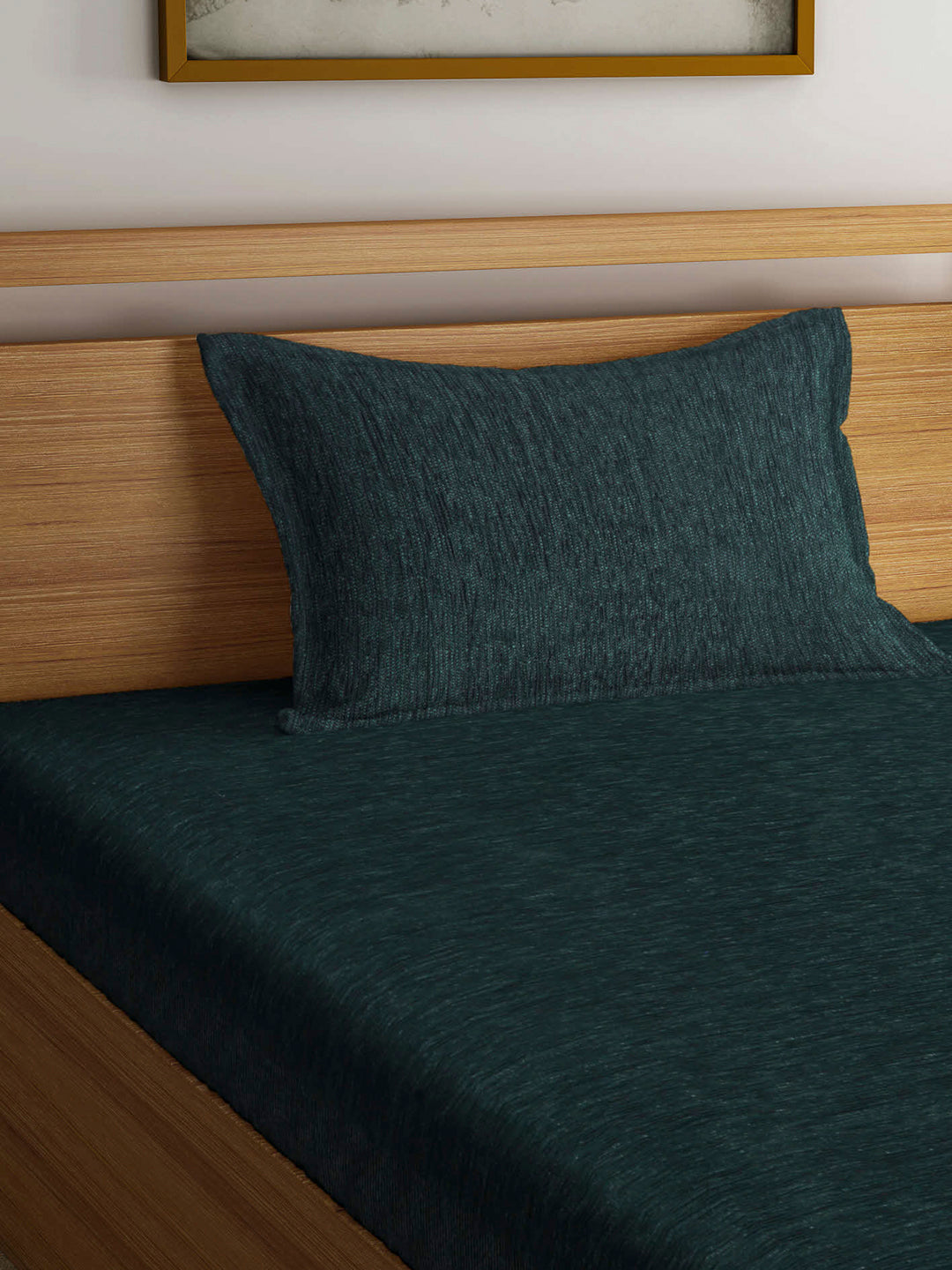 Arrabi Green Solid Cotton Blend Chenille Single Size Bedsheet with 1 Pillow Cover (230 x 150 cm)