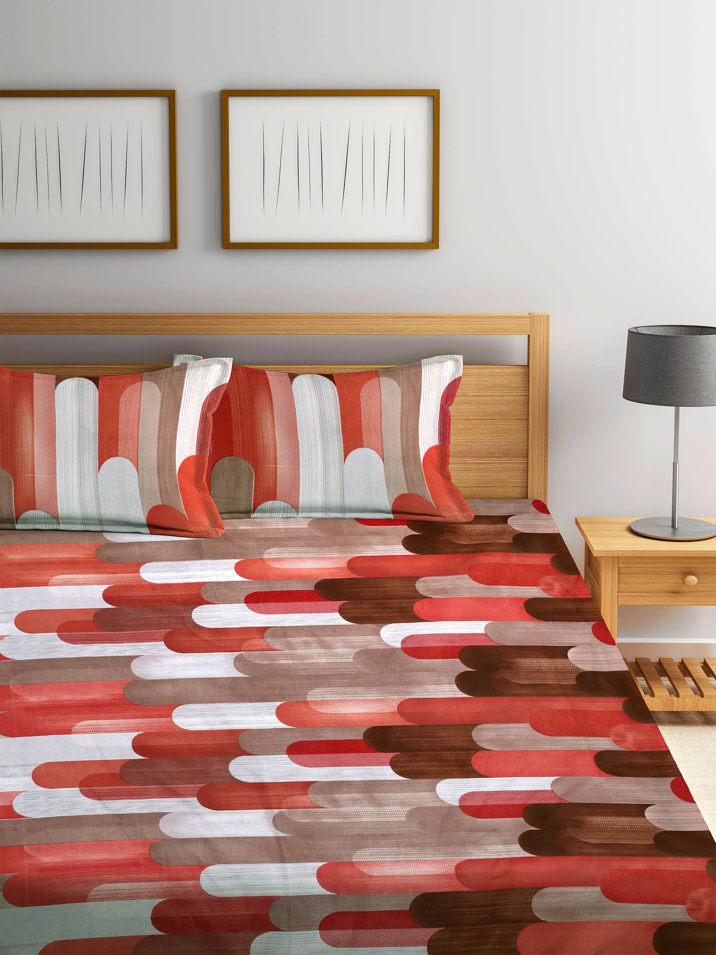 Arrabi Multi Graphic TC Cotton Blend King Size Bookfold Bedsheet with 2 Pillow Covers (250 X 220 cm)