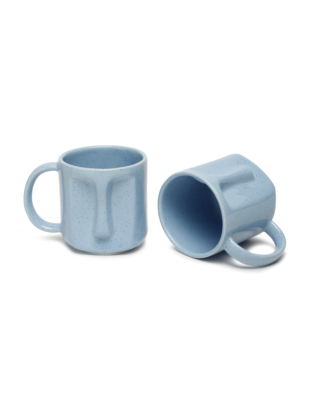 Solid Set of 2 Stoneware Glazed Face Mugs