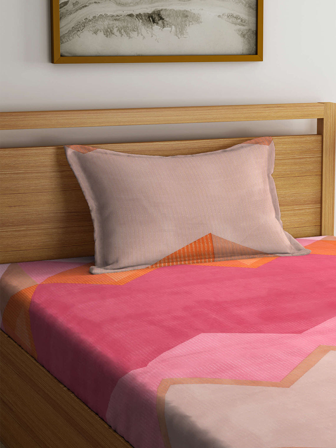 Arrabi Multi Graphic TC Cotton Blend Single Size Bedsheet with 1 Pillow Cover (215 x 150 cm)